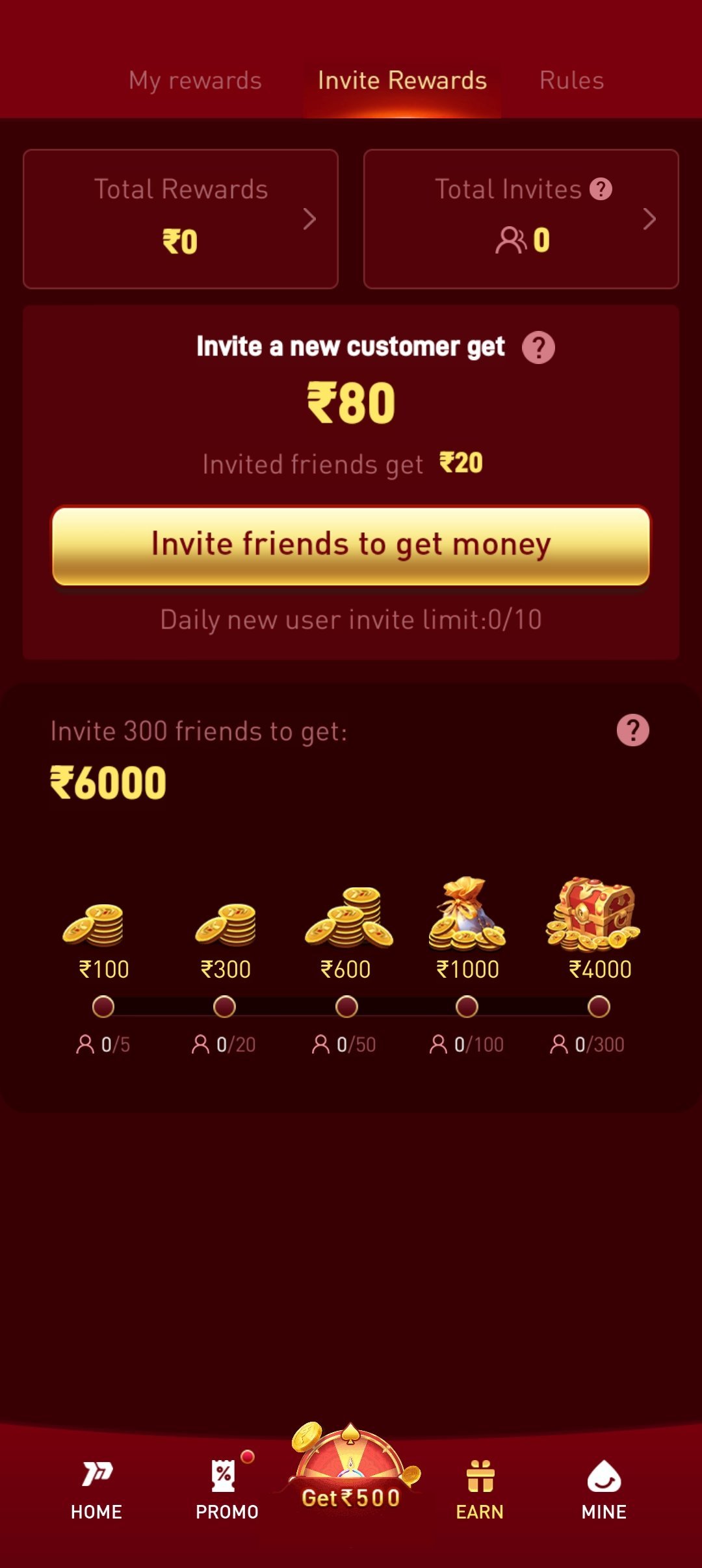 P77APP referral rewards example screen